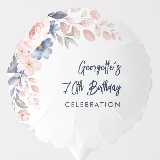 Pink Floral 70th Birthday Party Botanical Balloon (Front)