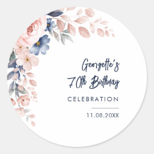 Pink Floral 70th Birthday Party Botanical Classic Round Sticker