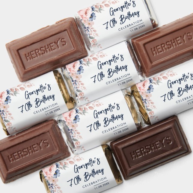 Pink Floral 70th Birthday Party Botanical Hershey's Miniatures (Assorted)