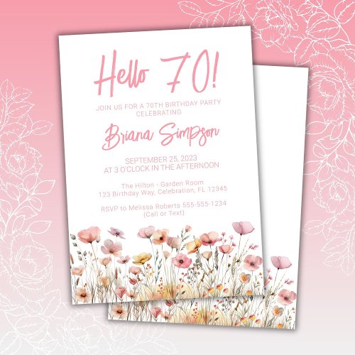 Pink Floral 70th Birthday Party Invitation