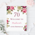 Pink Floral 70th Birthday Welcome Sign at Zazzle
