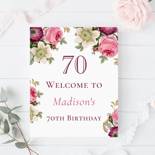Pink Floral 70th Birthday Welcome Sign