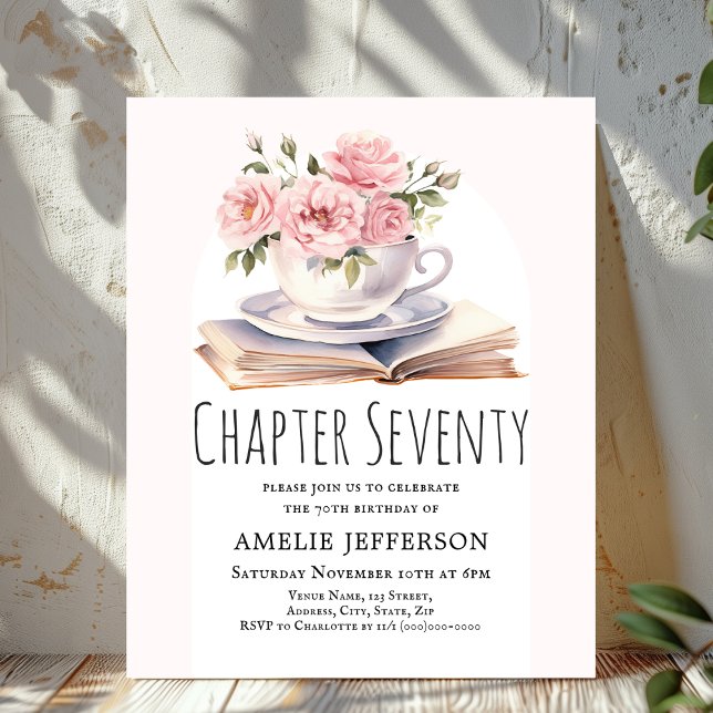 Pink Floral 70th Book Theme Birthday Invitation (Creator Uploaded)