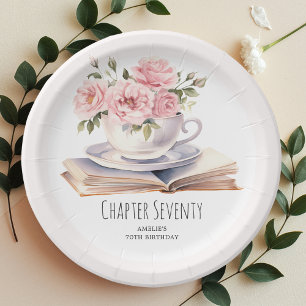 Pink Floral 70th Book Theme Birthday  Paper Plates