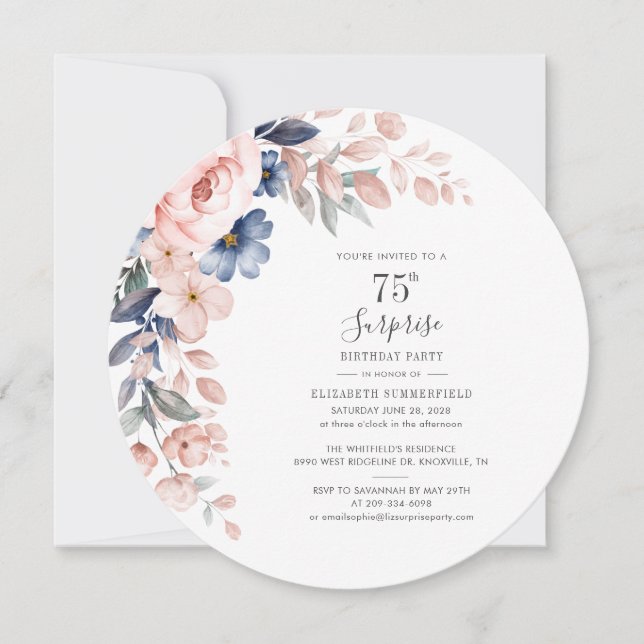 Pink Floral 75th Birthday Party Botanical Invitation (Front)
