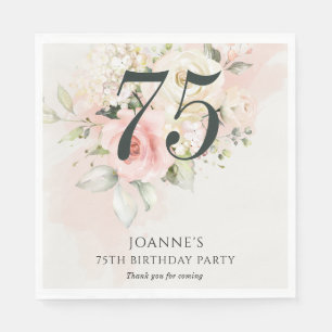 Pink Floral 75th Birthday Party Custom Napkins
