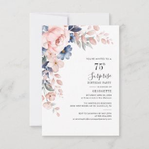Pink Floral 75th Birthday Party Invitation