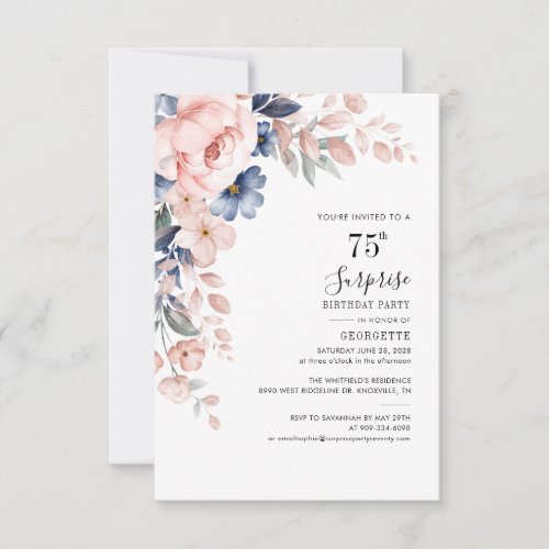 Pink Floral 75th Birthday Party Invitation
