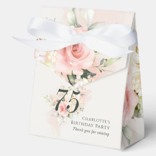 Pink Floral 75th Birthday Party Modern Favor Boxes
