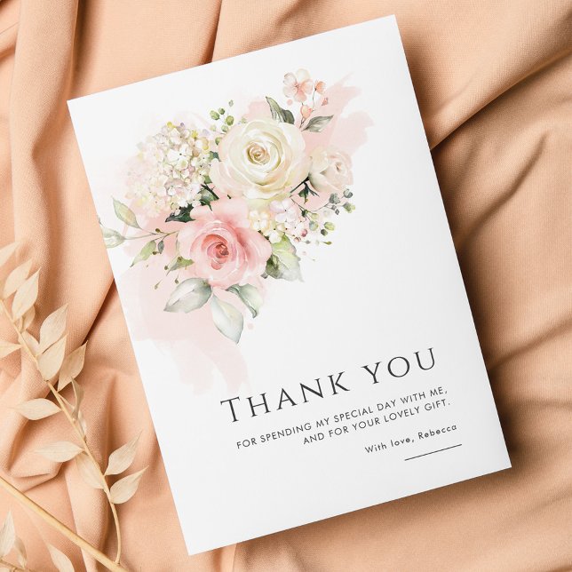 Pink Floral 75th Birthday Party Thank You Card (Quinceanera Floral Birthday Thank You Card)