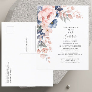 Pink Floral 75th Surprise Birthday Invitation