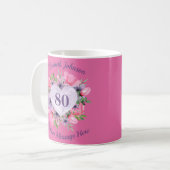 Pink Floral 80th Birthday Mug for Women (Front Left)