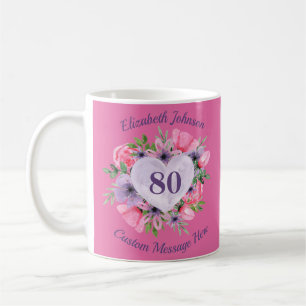 Pink Floral 80th Birthday Mug for Women