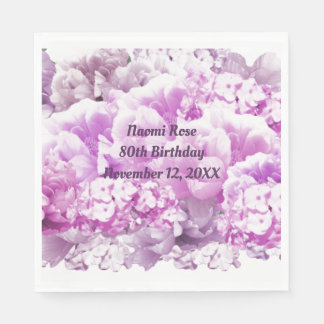 Pink Floral 80th Birthday Paper Napkins