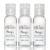 Pink Floral 80th Birthday Party Favor Hand Sanitizer