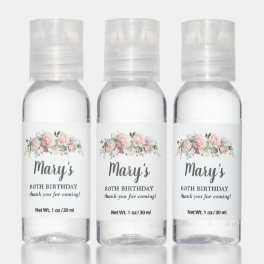 Pink Floral 80th Birthday Party Favor Hand Sanitizer