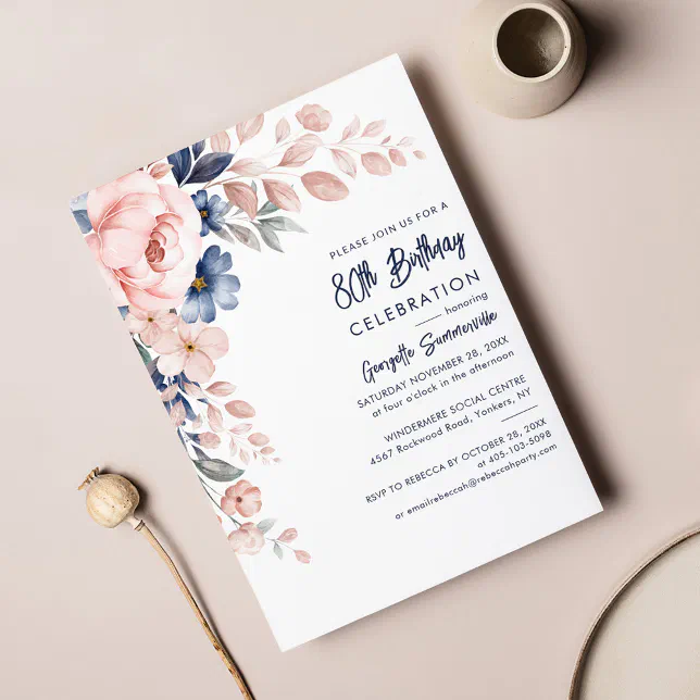 Pink Floral 80th Birthday Party Script Invitation | Zazzle