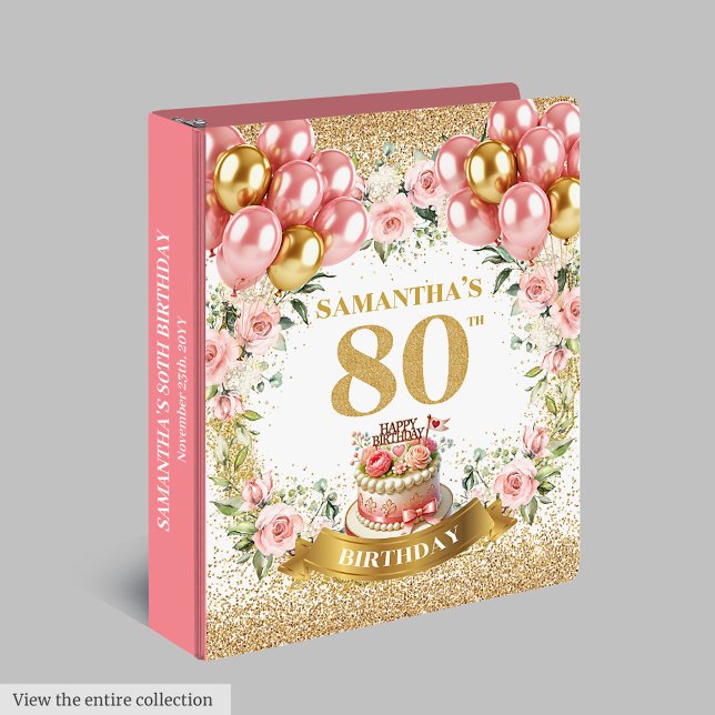Pink Floral 80th Birthday Scrapbook Ring Binder (Pink Floral 80th Birthday Scrapbook Ring Binder)