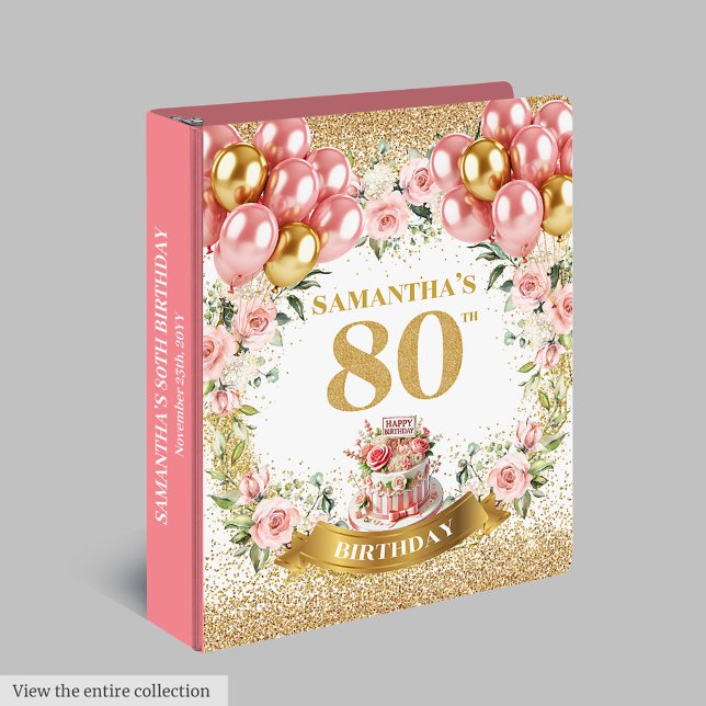 Pink Floral 80th Birthday Scrapbook Ring Binder (Pink Floral 80th Birthday Scrapbook Ring Binder)