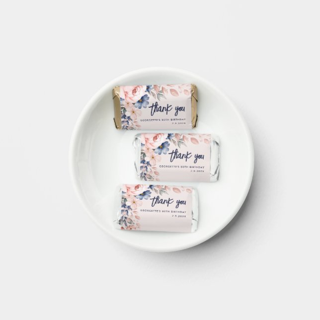 Pink Floral 80th Birthday Watercolor Hershey's Miniatures (Plate)