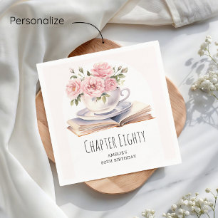 Pink Floral 80th Book Theme Birthday  Napkins