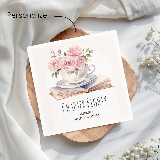 Pink Floral 80th Book Theme Birthday  Napkins (Creator Uploaded)