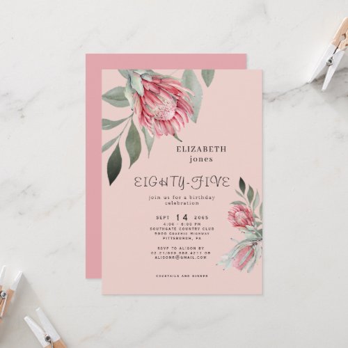 Pink Floral 85TH Birthday Party Invitation