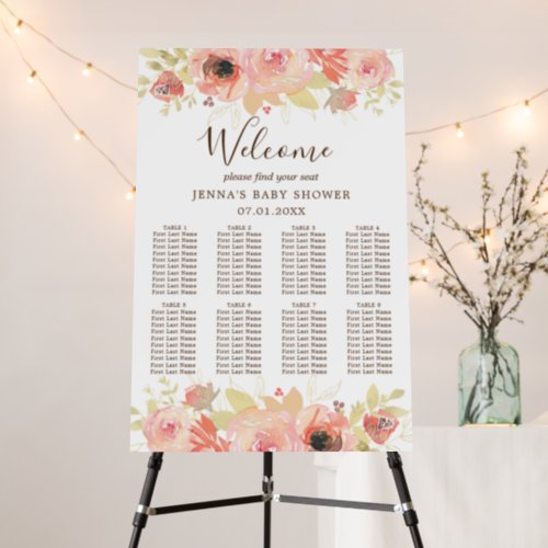 Pink Floral 8 Table Baby Shower Seating Chart Foam Board