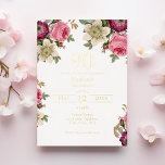Pink Floral | 90th Birthday Gold Foil Invitation<br><div class="desc">Looking for the perfect invitation for your upcoming 90th birthday bash? Look no further than these lovely pink floral invitations! With a delicate and beautiful design featuring pretty watercolor roses,  anemones,  and clematis with elegant gold foil script,  these customizable invitations will impress all your guests.</div>