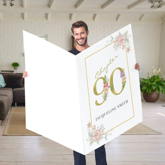 Pink Floral 90th Birthday Gold Script Giant Card (Creator Uploaded)