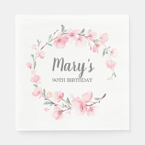 Pink Floral 90th Birthday Napkins