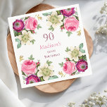 Pink Floral 90th Birthday  Napkins<br><div class="desc">Celebrate a milestone with our enchanting Pink Floral 90th Birthday Napkins,  beautifully adorned with a delicate border of vibrant blooming pink and magenta flowers. These exquisite napkins can be effortlessly personalized,  adding a thoughtful touch to your special occasion. Perfect for setting a festive atmosphere at your birthday celebration!</div>