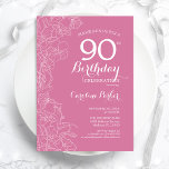 Pink Floral 90th Birthday Party Invitation<br><div class="desc">Pink Floral 90th Birthday Party Invitation. Minimalist modern design featuring botanical outline drawings accents and typography script font. Simple trendy invite card perfect for a stylish female bday celebration. Can be customized to any age. Printed Zazzle invitations or instant download digital printable template.</div>
