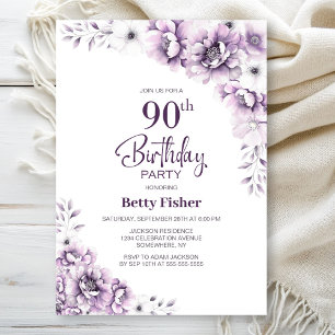 Pink Floral 90th Birthday Party Invitation