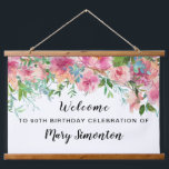 Pink Floral 90th Birthday Party Welcome Banner Hanging Tapestry<br><div class="desc">Beautiful flowers create a stunning 90th birthday party welcome banner. A gorgeous combination of bright pink peonies with lots of greenery with assorted vines and leaves make it a very modern floral design. It has a bit of a Boho Chic vibe, because of the dangling vines and leaves. This bridal...</div>