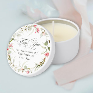 Pink Floral 90th Birthday Thank You Favor Mini Candle Favors