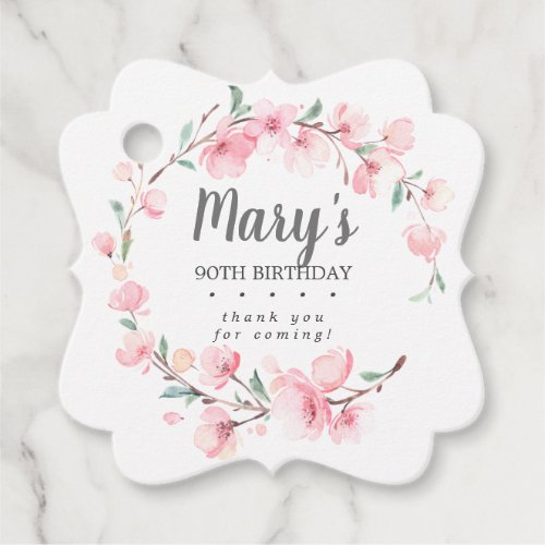 Pink Floral 90th Birthday Thank You Favor Tags