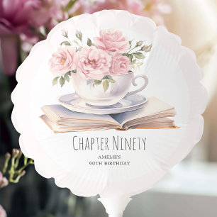 Pink Floral 90th Book Theme Birthday  Balloon