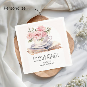 Pink Floral 90th Book Theme Birthday  Napkins