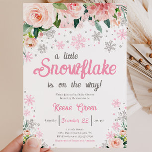 Pink Floral A Little Snowflake Baby Shower Invitation