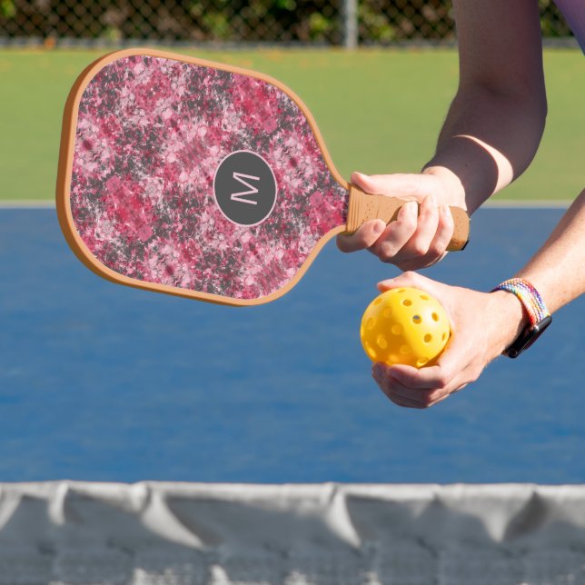 Pink Floral Abstract Monogrammed Pickleball Paddle (Insitu)