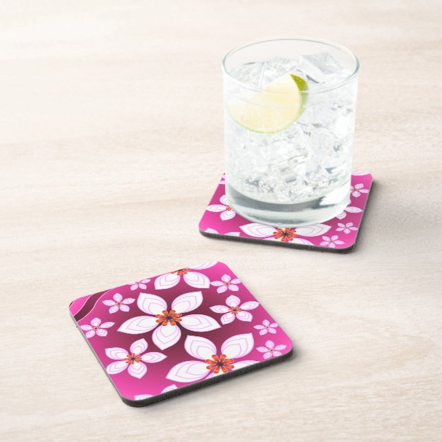 Pink Floral Abstract Pattern | Aesthetic Flower Ar Beverage Coaster (Right Side)