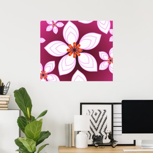 Pink Floral Abstract Pattern | Aesthetic Flower Ar Poster (Home Office)