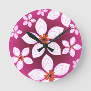 Pink Floral Abstract Pattern Aesthetic Flower Ar Round Clock