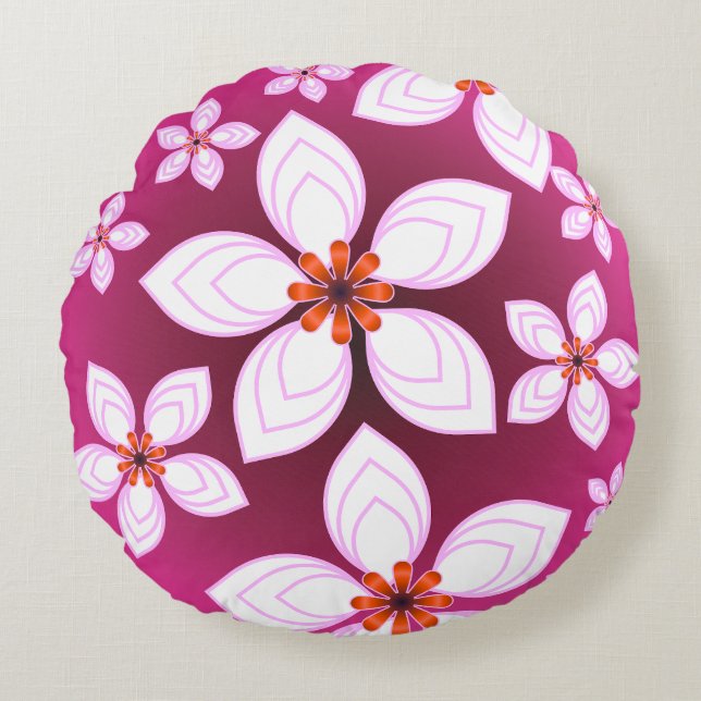 Pink Floral Abstract Pattern | Aesthetic Flower Ar Round Pillow (Front)