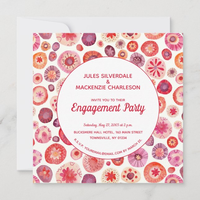 Pink Floral Abstract Pattern Engagement Party Invitation (Front)