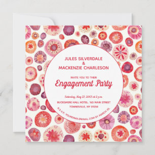 Pink Floral Abstract Pattern Engagement Party Invitation
