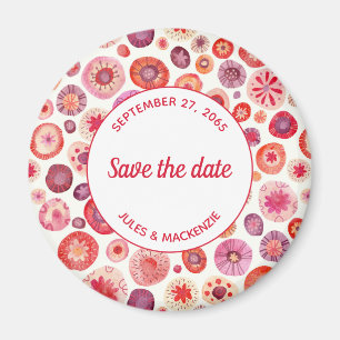 Pink Floral Abstract Pattern Save the Date Magnet