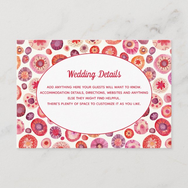 Pink Floral Abstract Pattern Wedding Details Enclosure Card (Front)