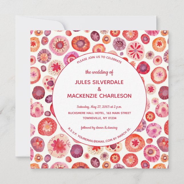 Pink Floral Abstract Pattern Wedding Invitation (Front)